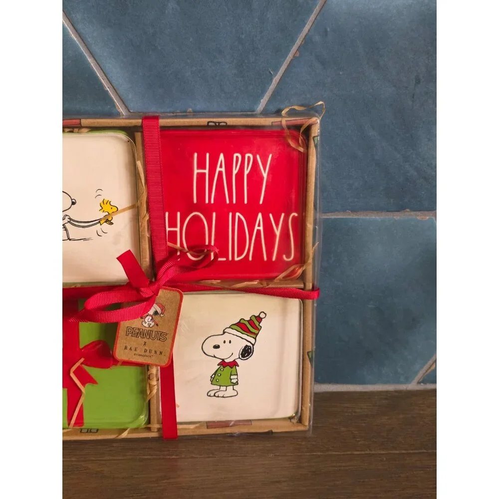 Rae Dunn X Peanuts Snoopy Christmas Holiday Coasters NEW IN BOX